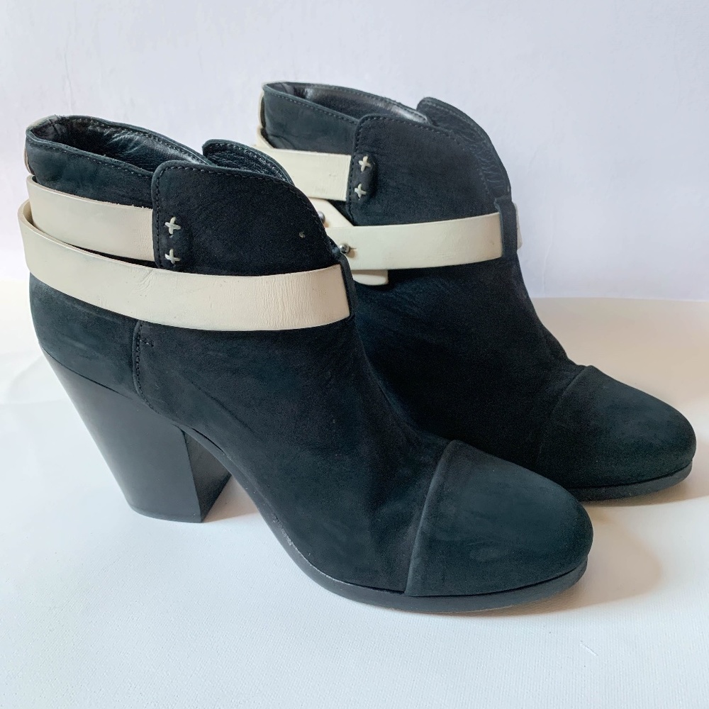 Rag & Bone Blue Suede White Straps Harrow Heeled Ankle Boots 38
